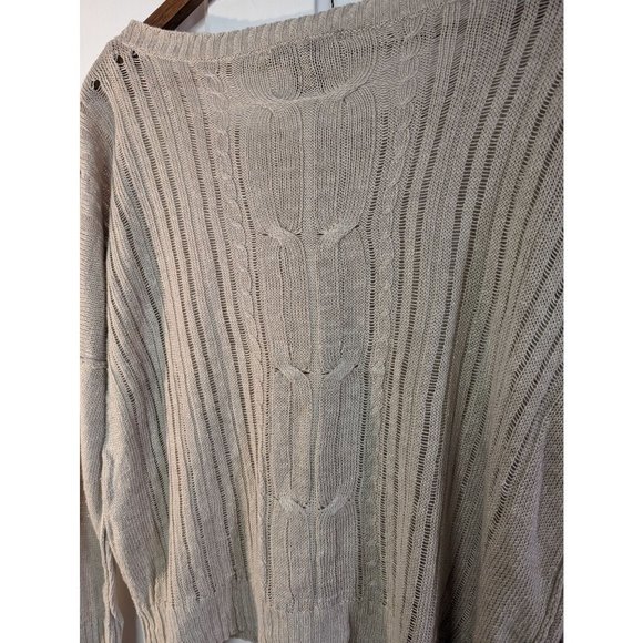 Scoop NYC open weave cable knit 100% linen dropped shoulder tan boho sweater szM - Picture 4 of 9